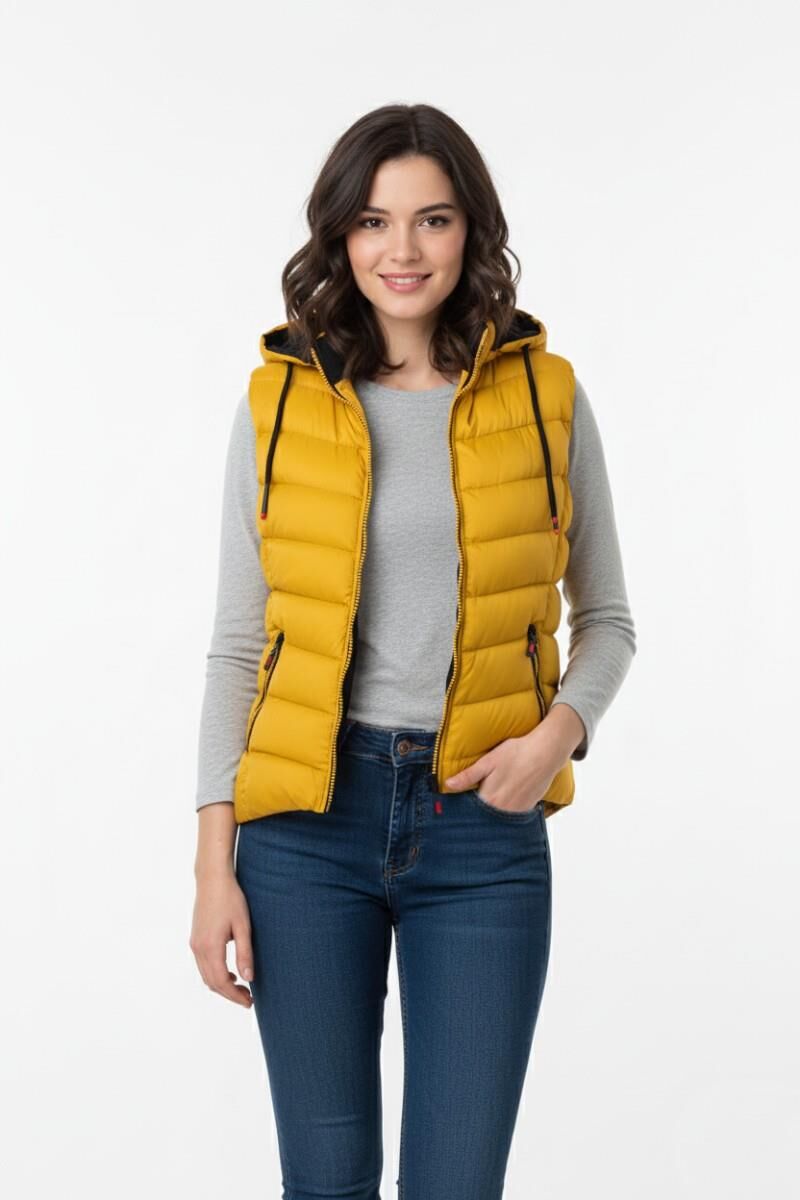 Kadın Kapüşonlu Spor Yelek 5000 BGL-ST04894 HARDAL - XL