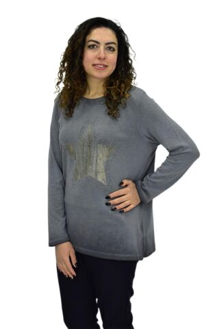 Kadın Pamuk İtalyan Kazak 4548 BGL-ST04092 GRİ - XL