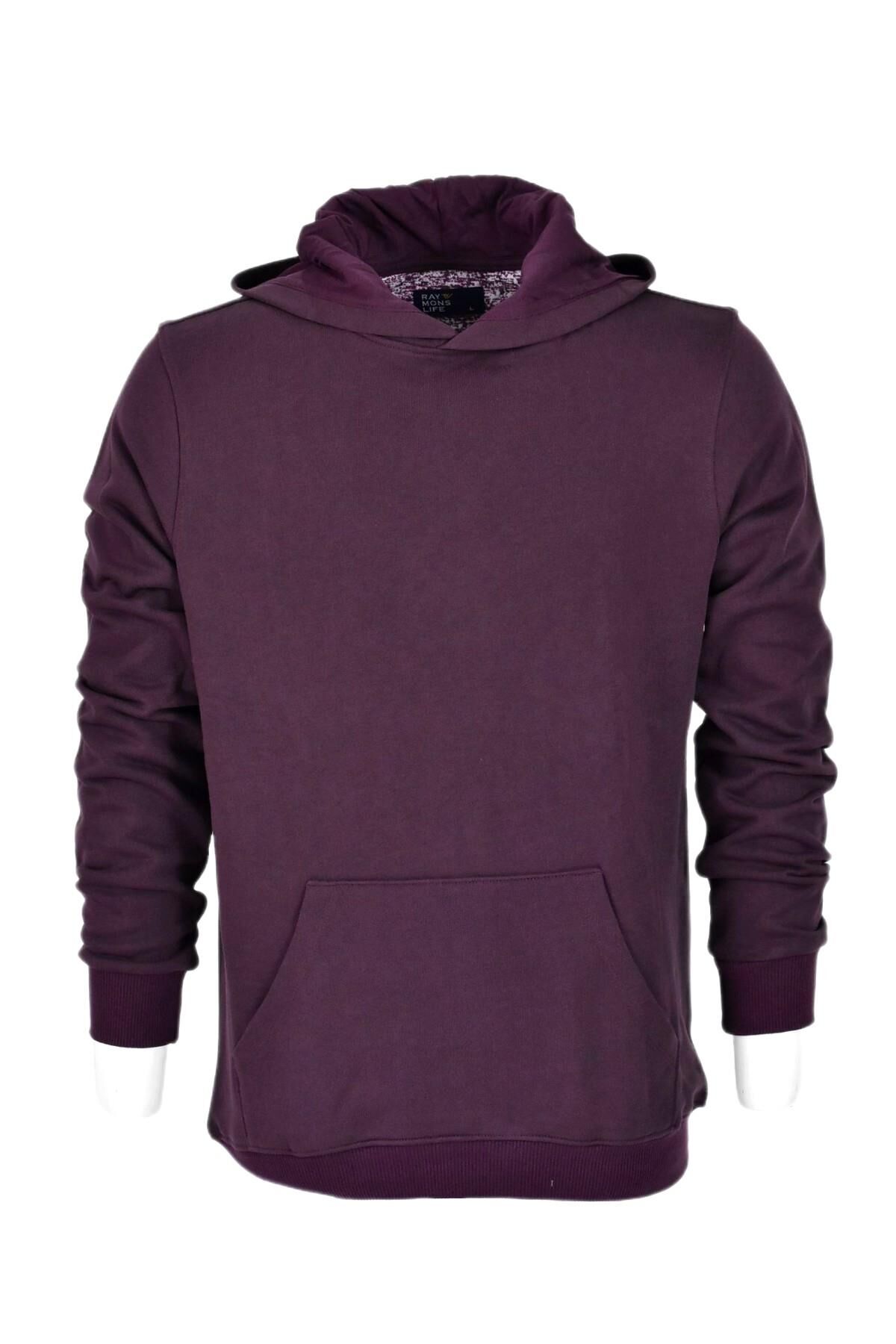 Erkek Kapüşonlu Basic Sweatshirt R2248 BGL-ST03192 MÜRDÜM - M