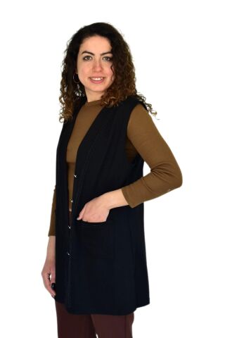 Kadın Anne Mevsimlik Düğmeli Cepli Yelek BGL-ST04314 MÜRDÜM - 46