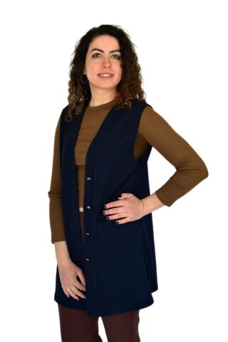 Kadın Anne Mevsimlik Düğmeli Cepli Yelek BGL-ST04314 MÜRDÜM - 46