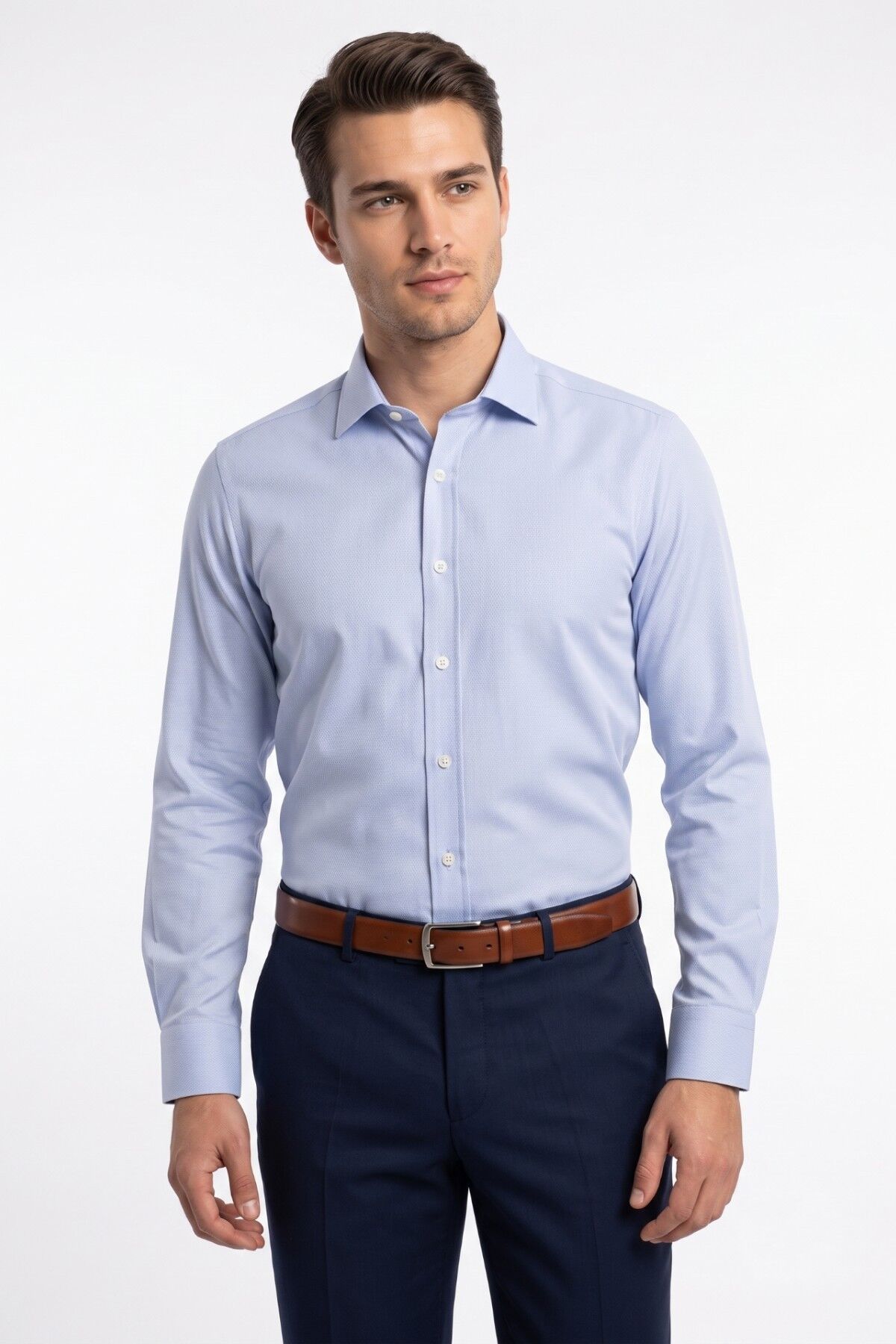 Erkek Slim Fitt Uzun Kol Armürlü Likralı Gömlek 2455 BGL-ST05602 GRİ - S