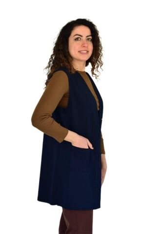 Kadın Anne Mevsimlik Düğmeli Cepli Yelek BGL-ST04314 LACİVERT - 44