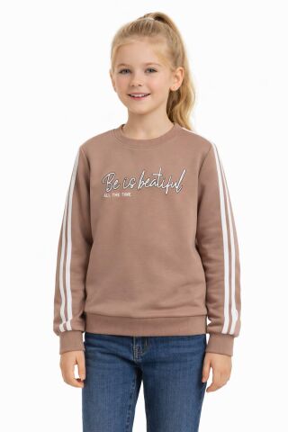 Kız Çocuk Kol Şeritli Sweatshirt BGL-ST05269 BEJ - 9 YAŞ