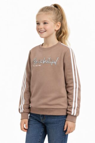 Kız Çocuk Kol Şeritli Sweatshirt BGL-ST05269 BEJ - 9 YAŞ