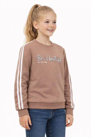 Kız Çocuk Kol Şeritli Sweatshirt BGL-ST05269 BEJ - 9 YAŞ