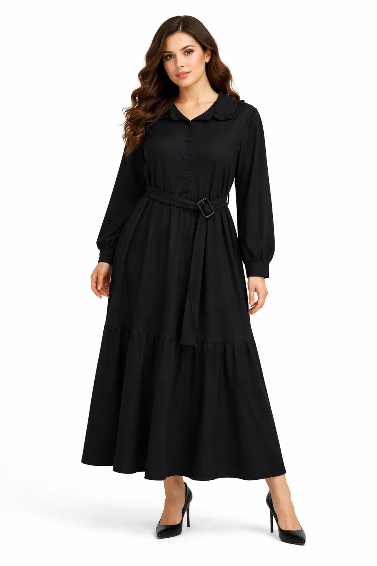 Kadın Siyah Bürümcük Uzun Kol Elbise BGL-ST03836