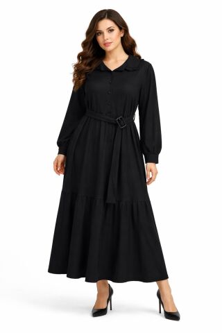 Kadın Siyah Bürümcük Uzun Kol Elbise BGL-ST03836