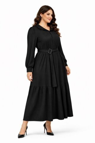 Kadın Siyah Bürümcük Uzun Kol Elbise BGL-ST03836