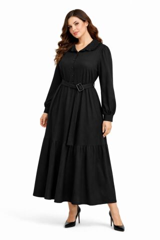 Kadın Siyah Bürümcük Uzun Kol Elbise BGL-ST03836 SİYAH - 40