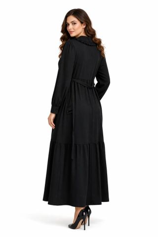 Kadın Siyah Bürümcük Uzun Kol Elbise BGL-ST03836 SİYAH - 40