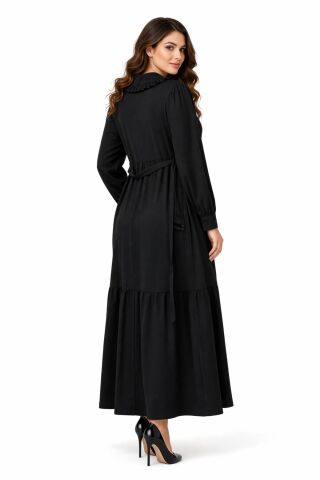 Kadın Siyah Bürümcük Uzun Kol Elbise BGL-ST03836 SİYAH - 40