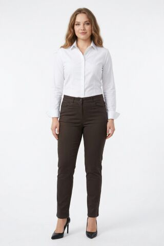 Kadın Kanvas Pantolon Kemer Lastikli Düğmeli BGL-ST05382