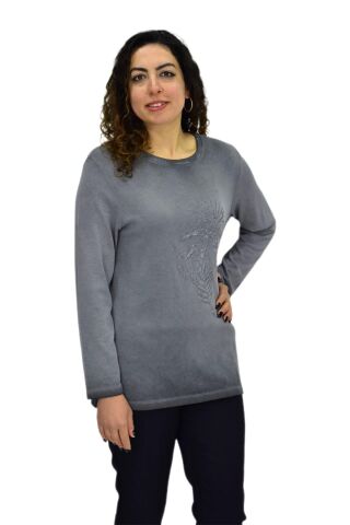 Kadın Pamuk İtalyan Kazak 4549 BGL-ST04093 GRİ - 3XL