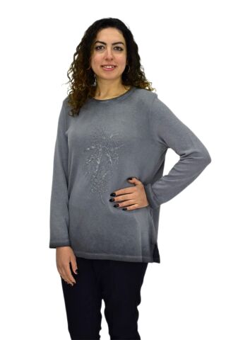 Kadın Pamuk İtalyan Kazak 4549 BGL-ST04093 GRİ - 3XL