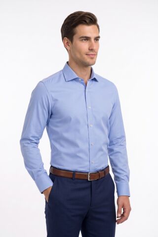 Erkek Slim Fitt Uzun Kol Armürlü Likralı Gömlek 2455 BGL-ST05602 MAVİ - L