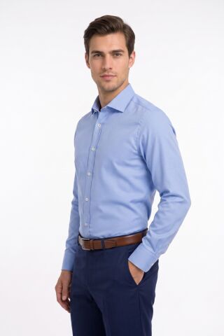 Erkek Slim Fitt Uzun Kol Armürlü Likralı Gömlek 2455 BGL-ST05602 MAVİ - XL