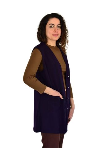 Kadın Anne Mevsimlik Düğmeli Cepli Yelek BGL-ST04314 MÜRDÜM - 46