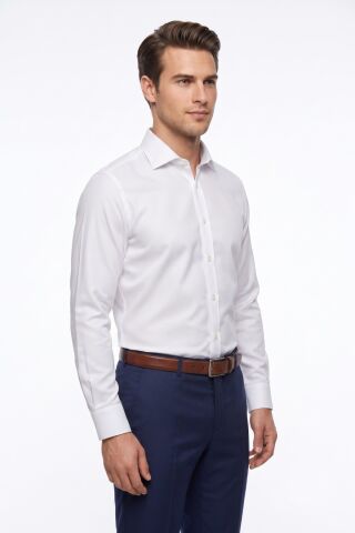 Erkek Slim Fitt Uzun Kol Armürlü Likralı Gömlek 2455 BGL-ST05602 BEYAZ - XL