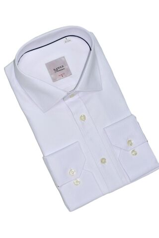 Erkek Slim Fitt Uzun Kol Armürlü Likralı Gömlek 2455 BGL-ST05602 BEYAZ - XL