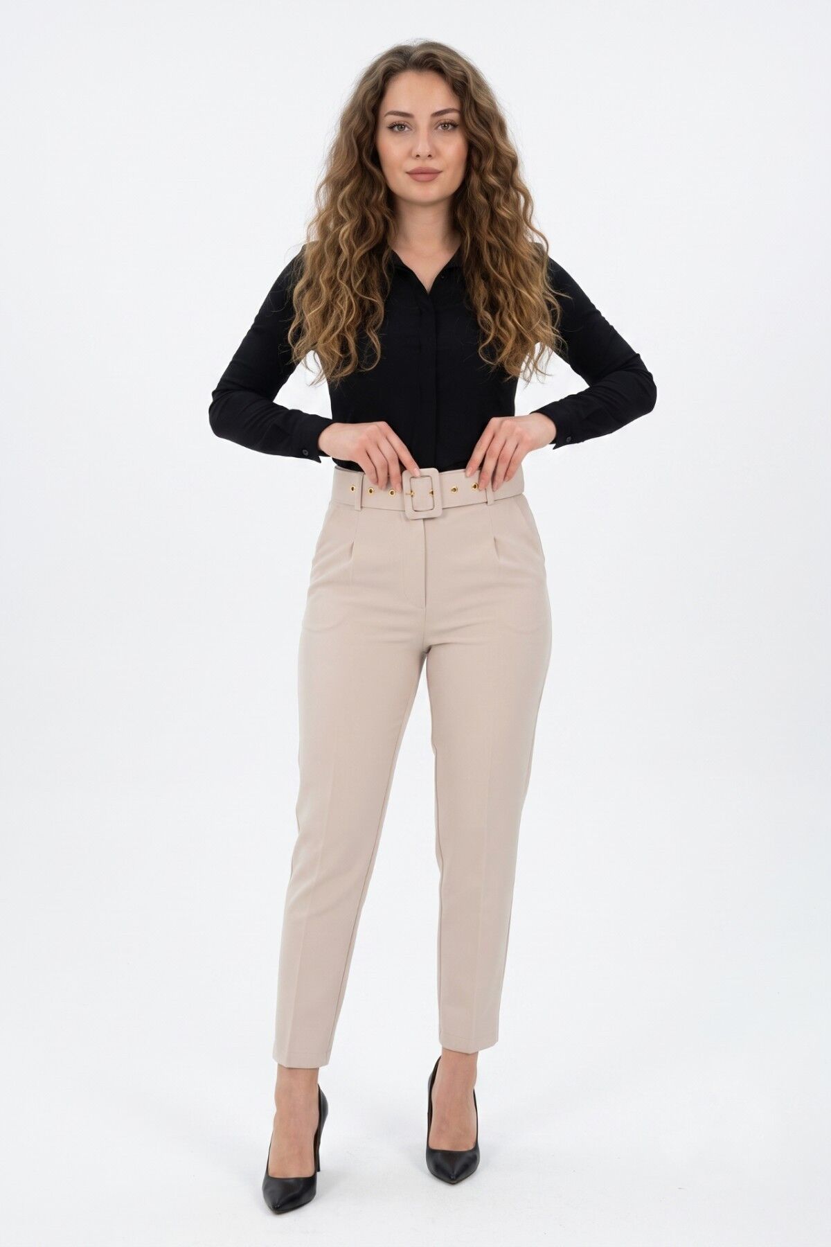 Kadın Büyük Beden Kemerli Pantolon BGL-ST03691