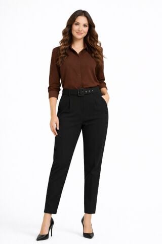 Kadın Büyük Beden Kemerli Pantolon BGL-ST03691