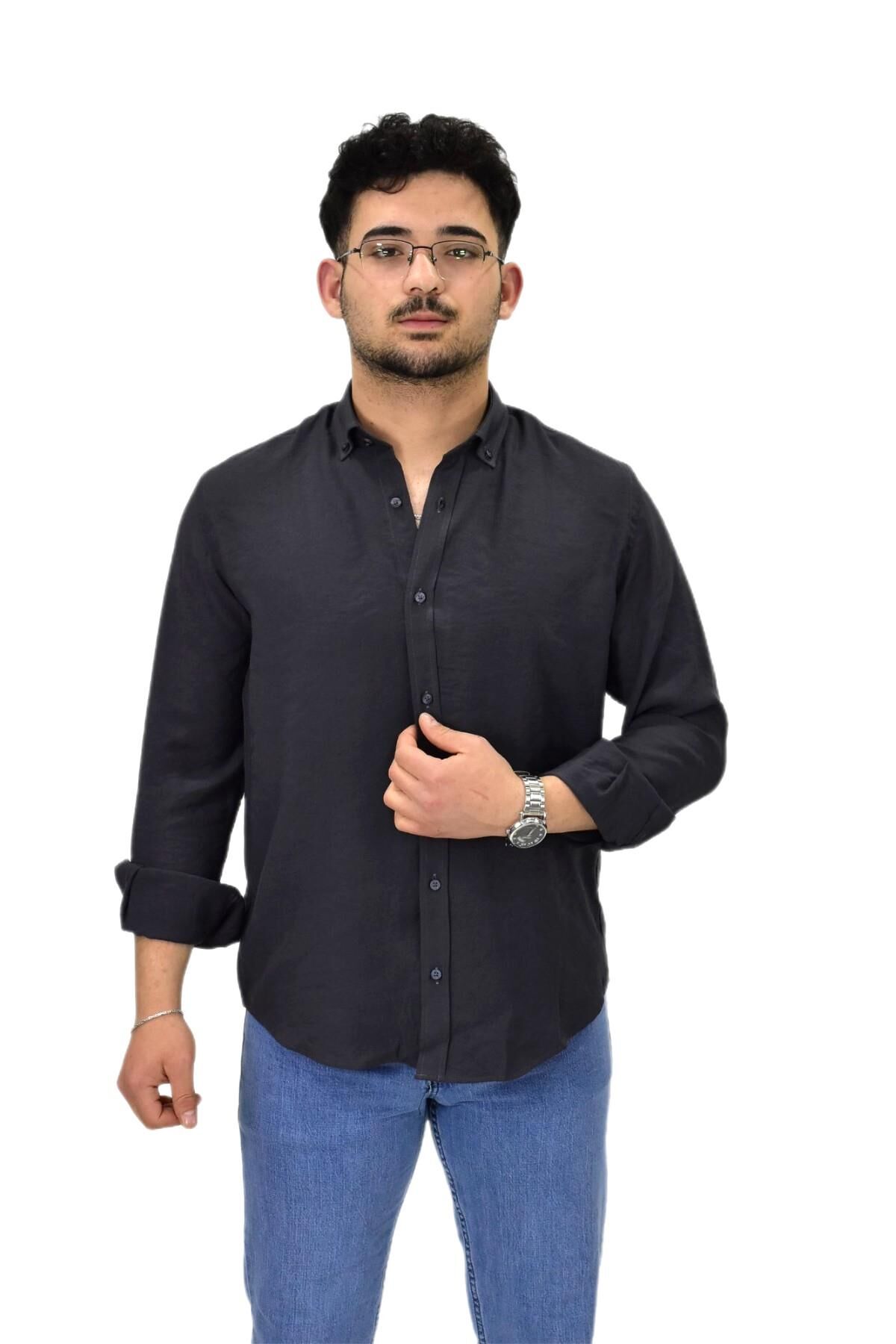 Erkek Spor Silim Fit Uzun Kol Gömlek G5019 BGL-ST04493 ANTRASİT - S