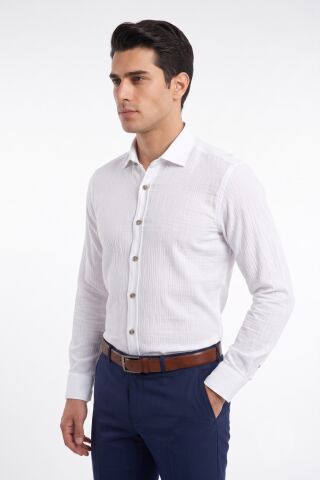 Erkek Slim Fitt Uzun Kol % 100 Pamuk Gömlek 2429 BGL-ST05603 BEYAZ - M