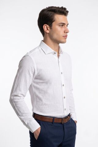 Erkek Slim Fitt Uzun Kol % 100 Pamuk Gömlek 2429 BGL-ST05603 BEYAZ - M