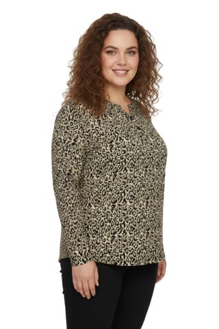 Kadın V Yaka Baskılı 2 Düğmeli Bluz BGL-ST05098 BEJ - L