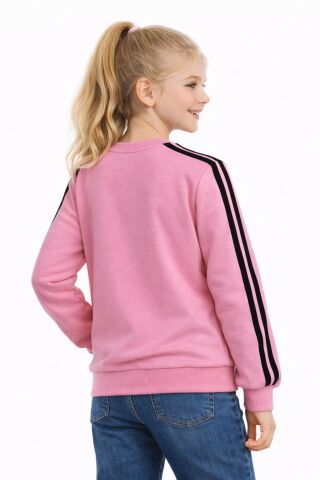 Kız Çocuk Kol Şeritli Sweatshirt BGL-ST05269 PEMBE - 9 YAŞ