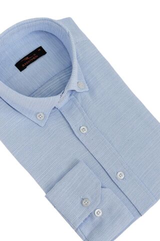 Erkek Silim Fit Petek Dokulu Gömlek BGL-ST02769 MAVİ - M