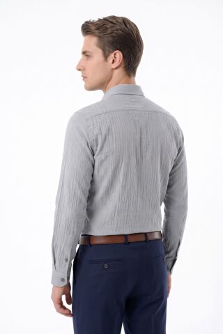 Erkek Slim Fitt Uzun Kol % 100 Pamuk Gömlek 2429 BGL-ST05603 GRİ - M