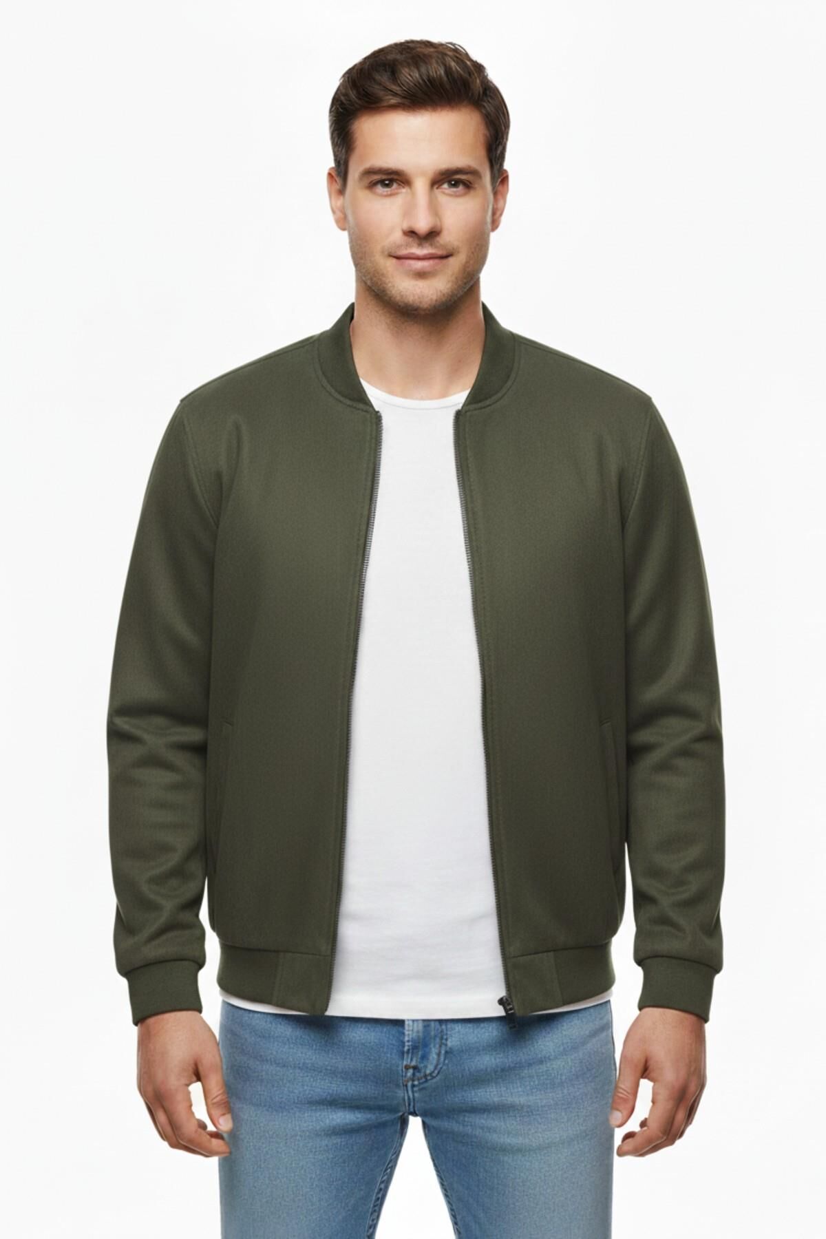Erkek Büyük Beden Mevsimlik Hakim Yaka Süet Spor Mont BGL-ST05015 HAKİ - 4XL