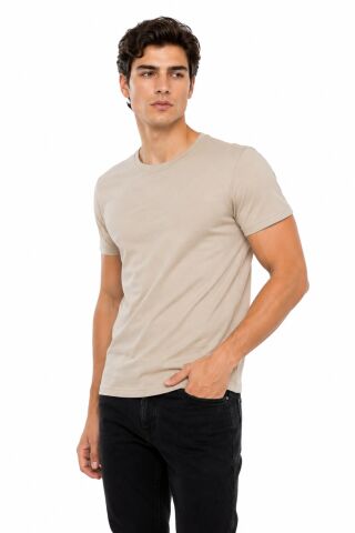 Erkek Sıfıryaka Regular Kalıp Tişört BGL-ST05573 BEJ - XL