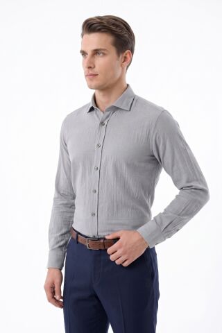 Erkek Slim Fitt Uzun Kol % 100 Pamuk Gömlek 2429 BGL-ST05603 GRİ - L