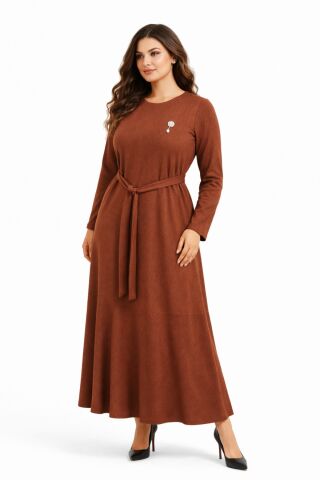 Kadın Bürümcük Uzun Kol Elbise BGL-ST03723 CAMEL - 40