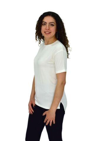 Kadın Yarım Kol Sıfıryaka Likralı Tişöt  BGL-ST04652 BEYAZ - L