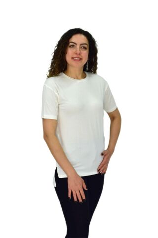 Kadın Yarım Kol Sıfıryaka Likralı Tişöt  BGL-ST04652 BEYAZ - L