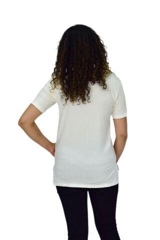 Kadın Yarım Kol Sıfıryaka Likralı Tişöt  BGL-ST04652 BEYAZ - L
