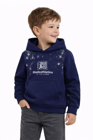 Erkek Çocuk Önü Arkası Baskılı Kapüşonlu Sweatshirt BGL-ST05246 LACİVERT - 7 YAŞ