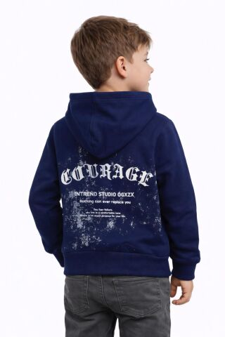 Erkek Çocuk Önü Arkası Baskılı Kapüşonlu Sweatshirt BGL-ST05246 LACİVERT - 7 YAŞ