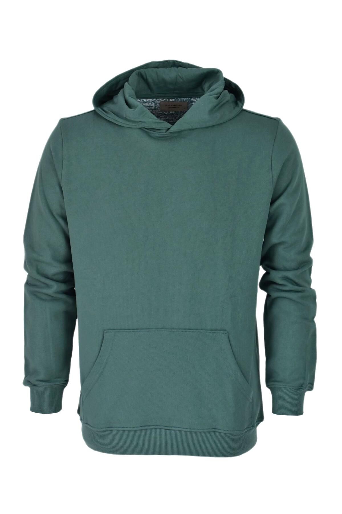Erkek Kapüşonlu Basic Sweatshirt R2248 BGL-ST03192 YEŞİL - L