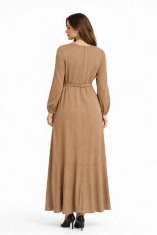 Kadın Bürümcük Uzun Kol Elbise BGL-ST03723 CAMEL - 38