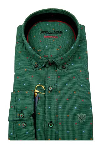 Erkek Slim Fit Puantiyeli Gömlek 59217 KAHVE - S