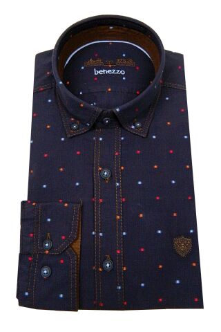 Erkek Slim Fit Puantiyeli Gömlek 59217 KAHVE - S