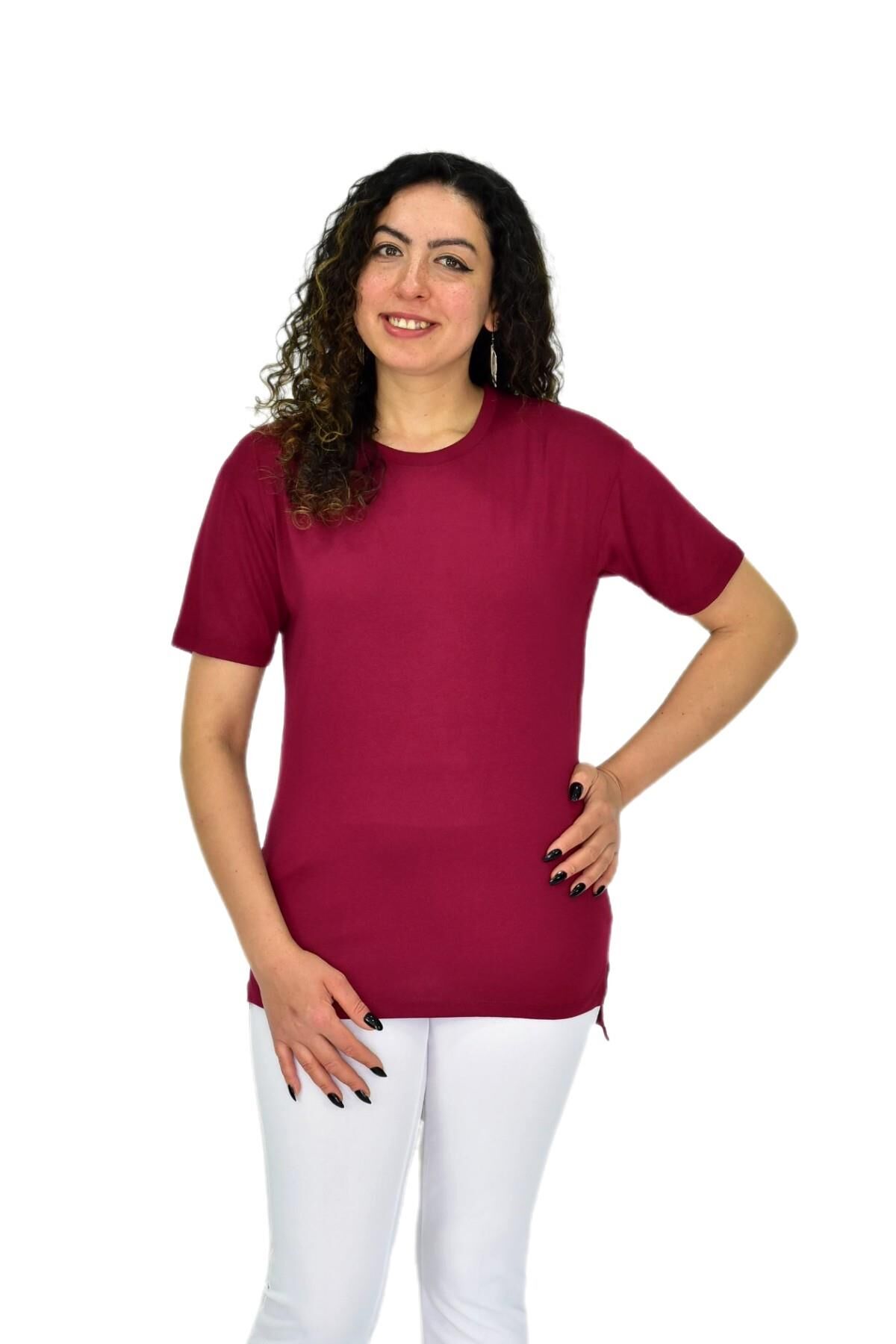 Kadın Yarım Kol Sıfıryaka Likralı Tişöt  BGL-ST04652 BORDO - S