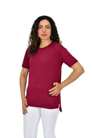 Kadın Yarım Kol Sıfıryaka Likralı Tişöt  BGL-ST04652 BORDO - S