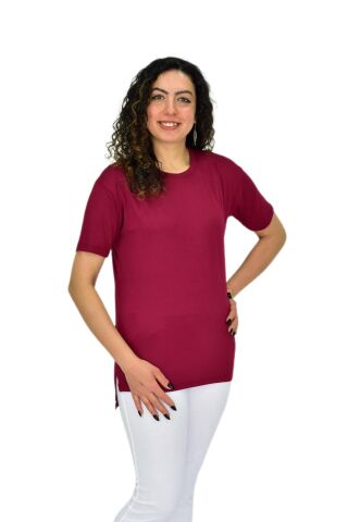 Kadın Yarım Kol Sıfıryaka Likralı Tişöt  BGL-ST04652 BORDO - S