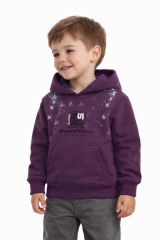Erkek Çocuk Önü Arkası Baskılı Kapüşonlu Sweatshirt BGL-ST05246 MÜRDÜM - 5 Yaş